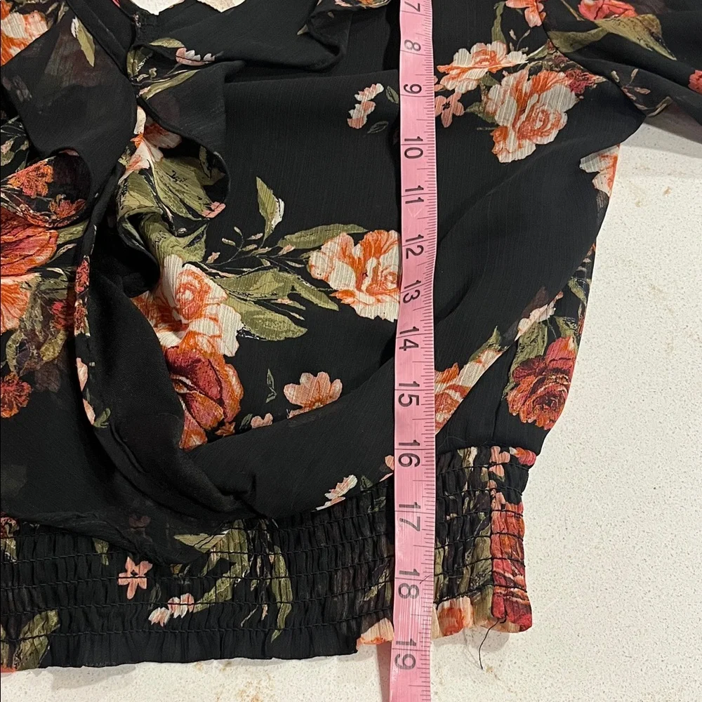 Altar'd State Black and Pink Floral Blouse